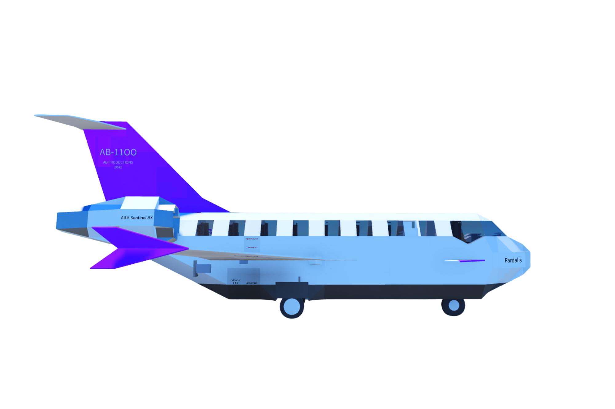 Tuna Inc. AB-1100 modern passenger aircraft with two rear-mounted engines and built-in airstairs.