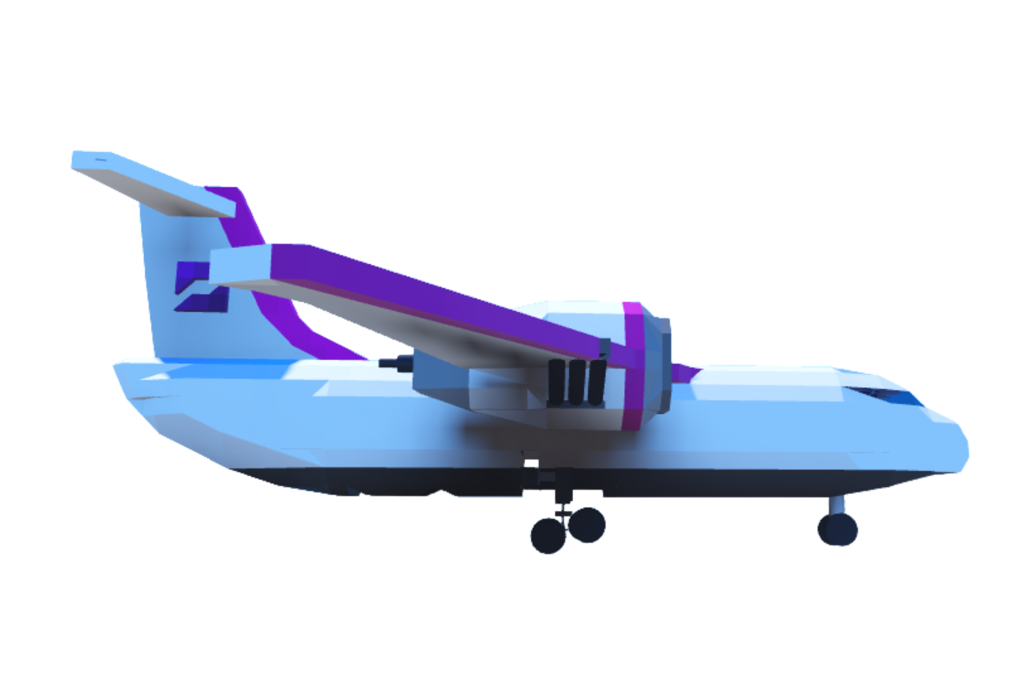 Tuna Inc. AB-1600 cargo aircraft with two enormous wing-mounted jet engines, tilted landing gear and a large rear hatch.