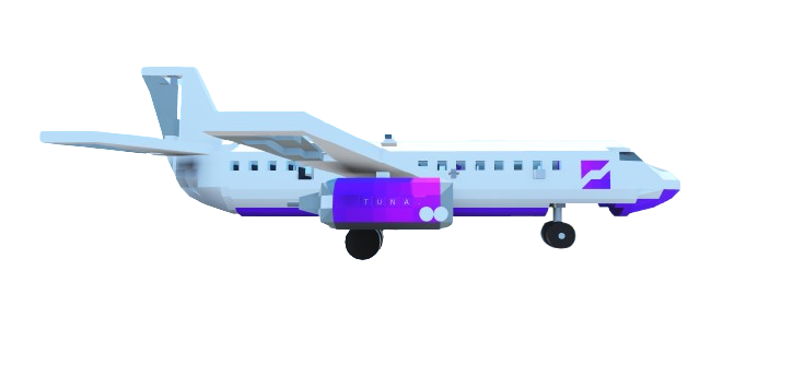 Tuna Inc. AB-900 four-engine widebody passenger aircraft with a large cabin.
